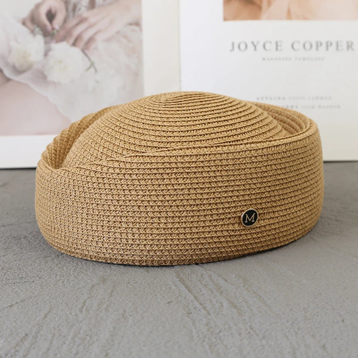 Straw Pillbox Hat Summer Beret Sun Hats Japanese Retro Weeding Fedora Hostess Fashion Millinery Fascinator Designer Painter Hat