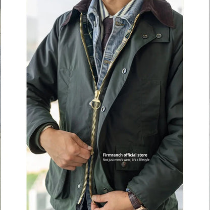 British Vintage Oil Wax Hunting Jacket Cargo Waterproof Trench Coat