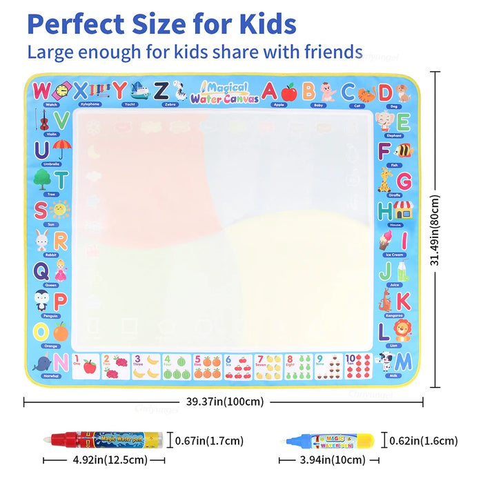 100x80CM Magic Water Drawing Mat with Reusable Magic Pens, Drawing Board Toy for Kids, Doodle Montessori Painting 39X31 Inches