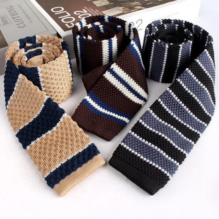 Striped Knitted Neckties For Men Narrow Retro Knitting Neck Tie Korean Style Casual Cravat Shirts Accessories Suit Neckwear