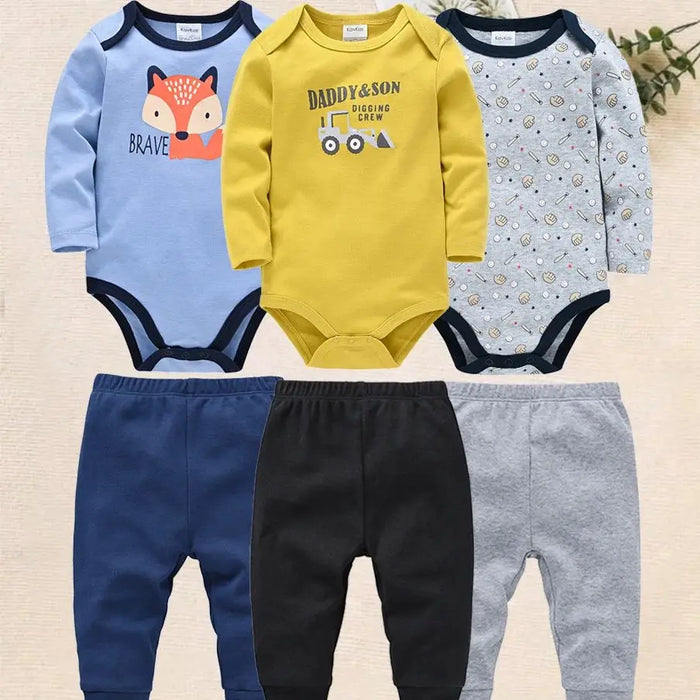 3/6 Pcs/Lot Newborn Baby Clothes Boys Cute Romper 100% Cotton Long Sleeve Bodysuit Baby Clothing Set Gift Infant Jumpsuit 0-24M