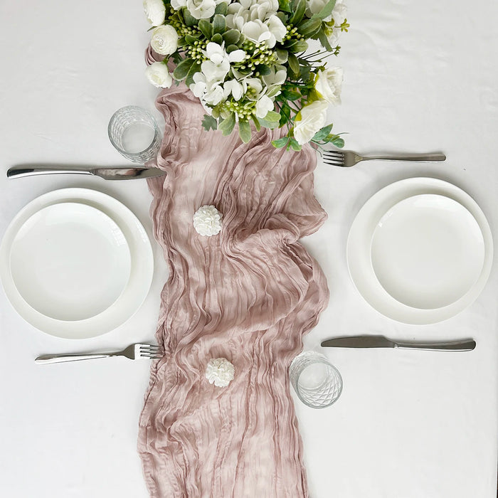 Hazelnut gauze runner between white plates