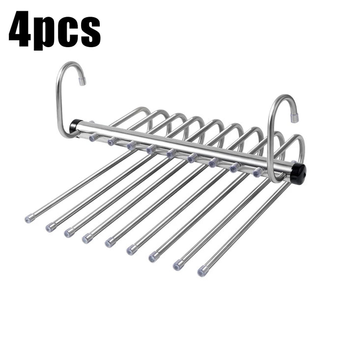 Stainless Steel Folding Pants Hanger – Multi-Layer Magic Clips & Retractable Space-Saving Organizer