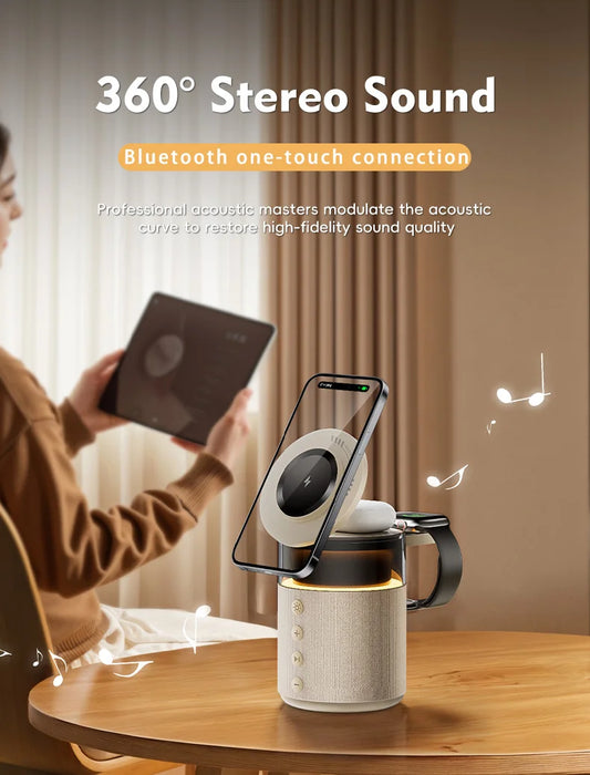 5-in-1 Magnetic Wireless Charging Station with Wireless Speaker & Night Light, Fast Charger for iPhone iWatch AirPods Series