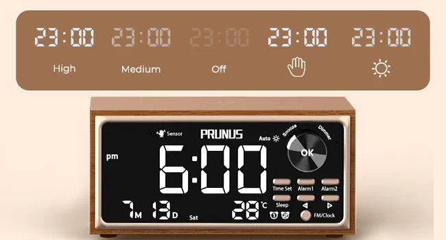 Retro Vintage Dual Alarm Clock Radio FM 15W Fast Wireless Charging LED Display Dimmer Control Auto-Dimming Retro Clock Bedroom