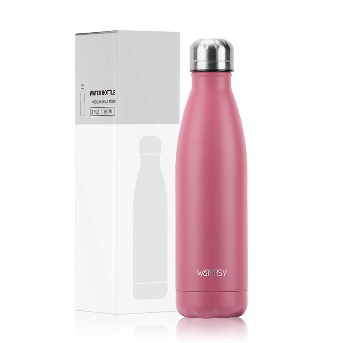 WATERSY 500ml Insulated Water Bottle, Stainless Steel Thermal Leakproof Flask, BPA-Free Double Walled Vacuum Bottle for Sports