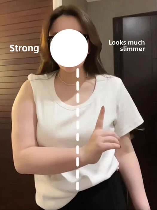 plus Size White Short Sleeve U-Neck T-Shirt Women's Trendy Shoulder Appropriate Summer Slimming Belly Covering Korean Style