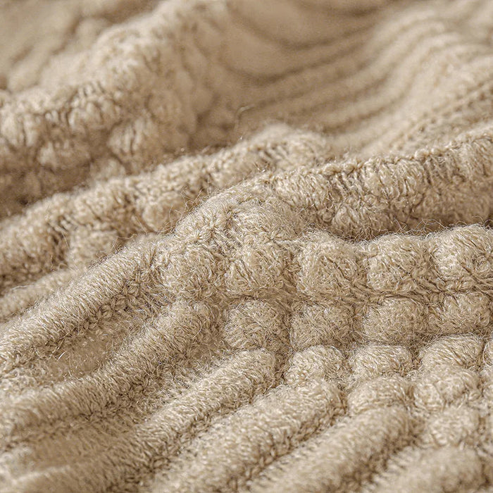Close-up of khaki bubble knit texture