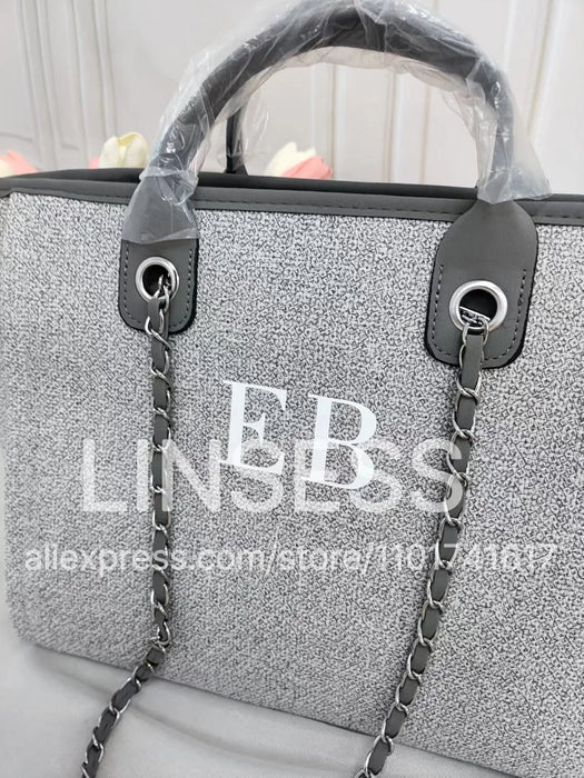 Personalised Chain Monogram Canvas Tote Bag Shoulder Bag