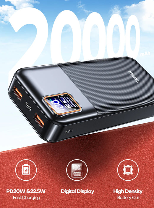 Tuodes Power Bank 20000mAh PD20W External Large Battery Capacity 22.5W Fast Charging Portable Charger For iPhone Samsung Xiaomi