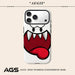 White cartoon ghost face phone case on the back of an iPhone
