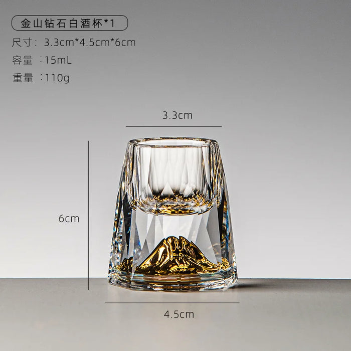 Lead-free Crystal Glass Gild Built In 24K Gold Leaf Small Shot Glass Luxury Golden Vodka Spirit Small Wine Glasses Drinking Cups