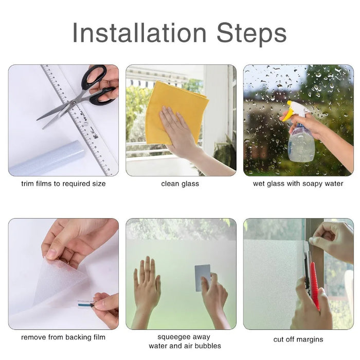 Window Film Frosted Glass Window Privacy Film No Glue Bathroom Window Privacy Film Static Cling Non-Adhesive Sun Blocking Heat