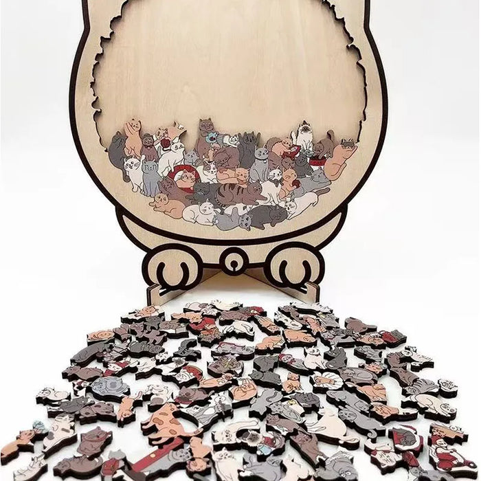 135pcs Cat-shaped Wooden Jigsaw Puzzle Unique Irregular Puzzle Pieces Game Birthday Xmas Gifts for Cat Lovers Home Decorations