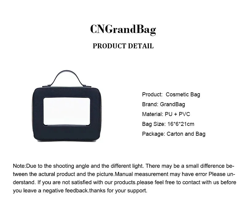 Customized Letters Transparent Makeup Bag Saffiano Portable Cosmetic Case