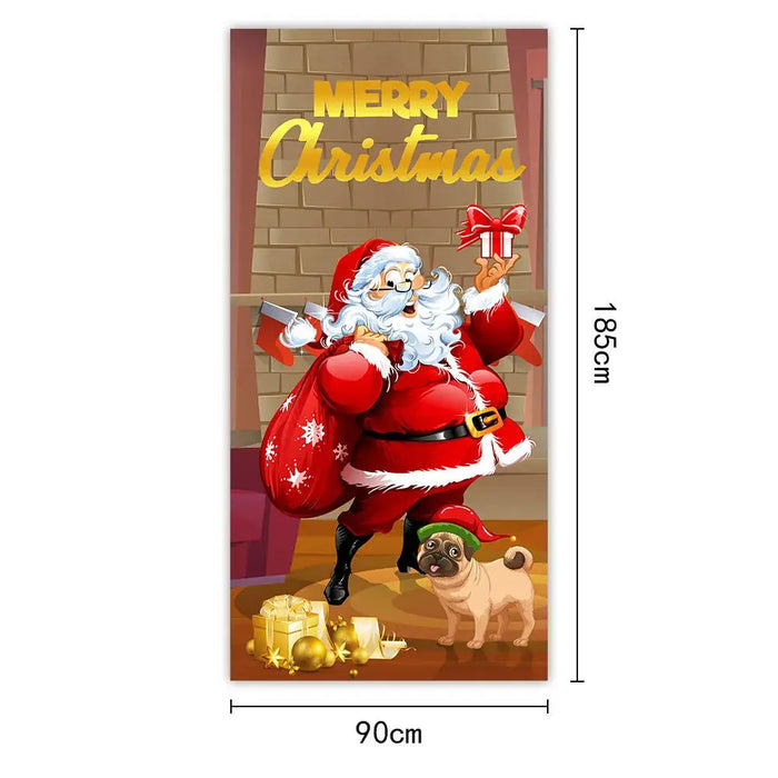 Santa Claus Christmas Tree Door Cover -185x90cm Festive Holiday Decoration Versatile Hanging for Entrance and Room