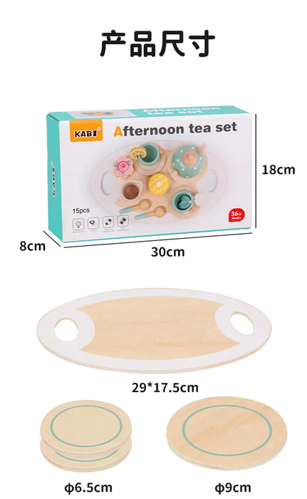 Wooden Simulation Dessert Rack Afternoon Tea Set Toy Pretend Play Food Learning
