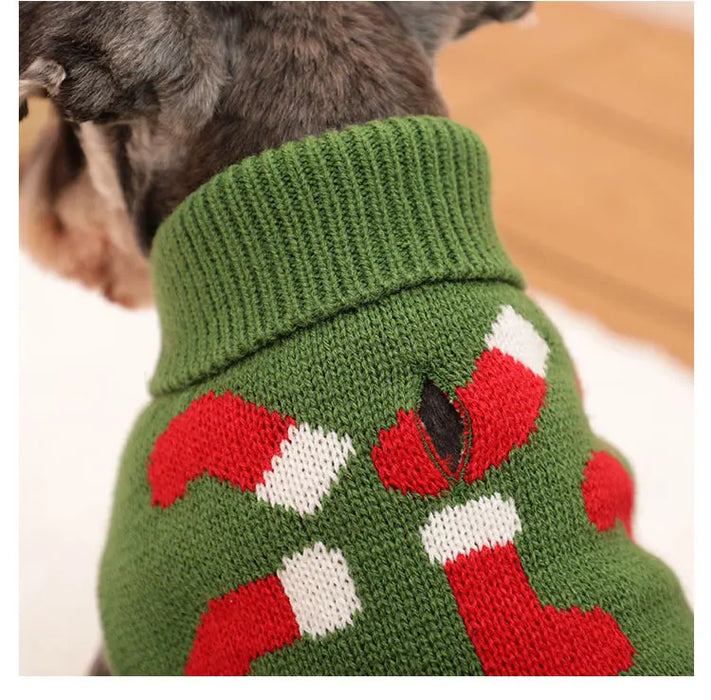 Puppy Knit New Year Dog Turtleneck Winter Clothes Pullover Green Sweatshirts Ugly Knitted Christmas Cat Sweater for Small Dogs