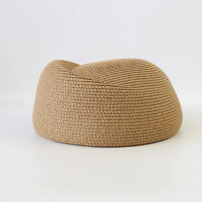 Straw Pillbox Hat Summer Beret Sun Hats Japanese Retro Weeding Fedora Hostess Fashion Millinery Fascinator Designer Painter Hat