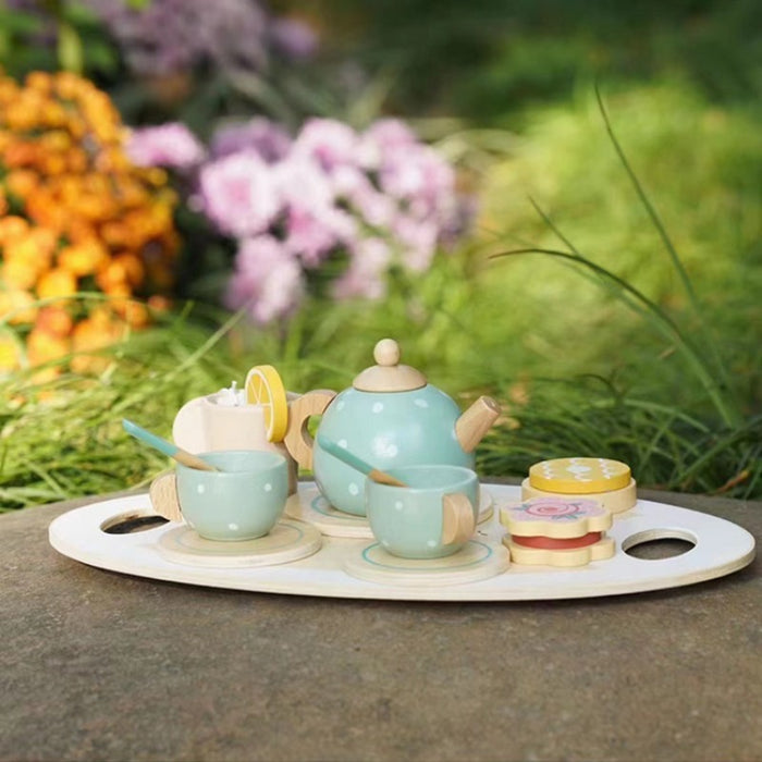 Wooden Simulation Dessert Rack Afternoon Tea Set Toy Pretend Play Food Learning