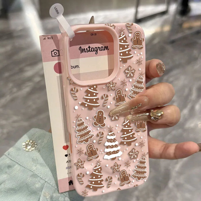 White Christmas Tree Snowflake Pattern Phone Case for iPhone 18 17 16 15 14 13 12 11 Pro Max Plus Shockproof Folds Texture Cover