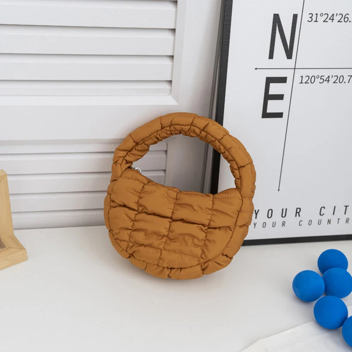 Caramel brown mini quilted puffer tote