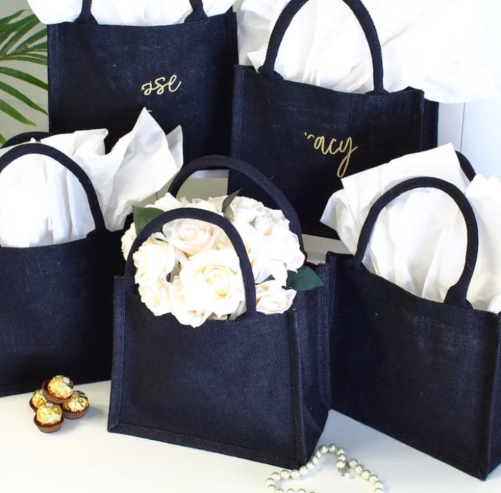 Black Reusable Large Jute Tote Bag Eco Friendly Burlap