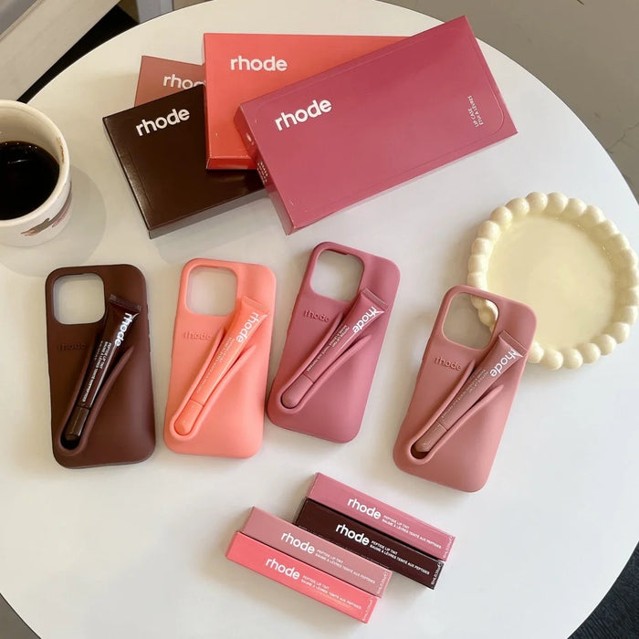 Lip Gloss Phone Case for iP 16 15 14 13 12 11 Pro Max Plus Lipstick Silicone DIY Toast Espresso Ribbon Box Cover