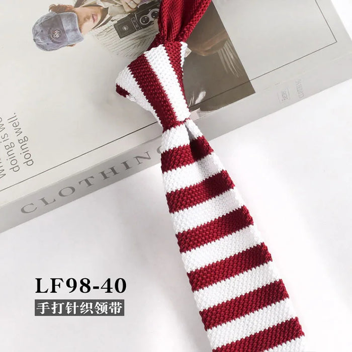 Striped Knitted Neckties For Men Narrow Retro Knitting Neck Tie Korean Style Casual Cravat Shirts Accessories Suit Neckwear