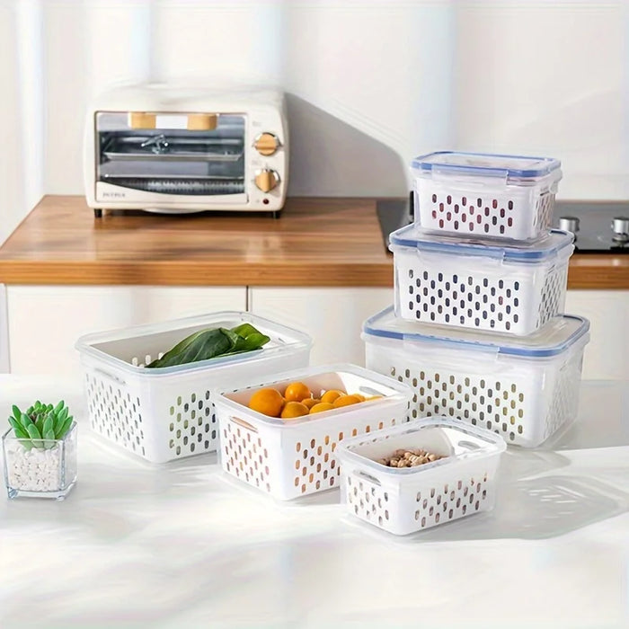 Kitchen Cover Refrigerator Frozen Fresh Food Sealed Fresh-keeping Box Fruit and Vegetable Drain Plastic Storage Box
