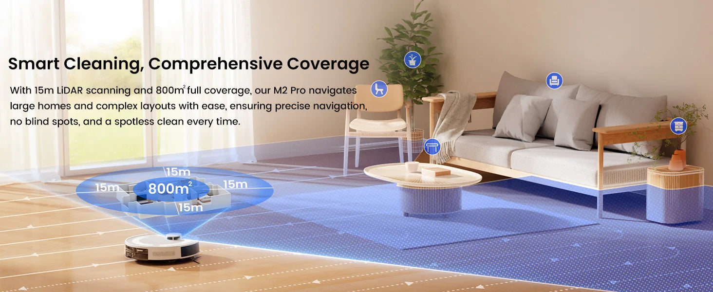 Lefant M2Pro Robot Vacuum with Mop,Self-Emptying, 5500Pa , DTOF Laser Navigation, PSD Obstacle Avoidance, Wi-fi/Alexa Control