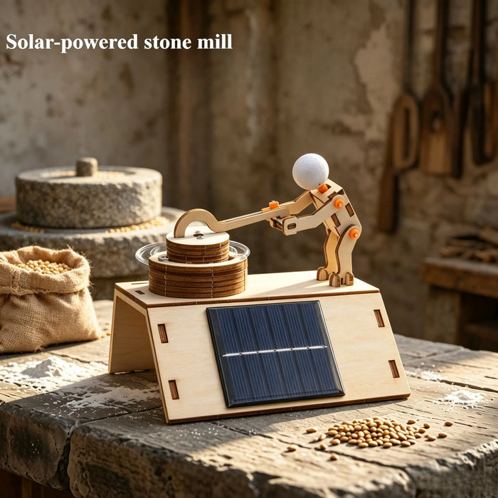 Solar-powered stone mill wooden model