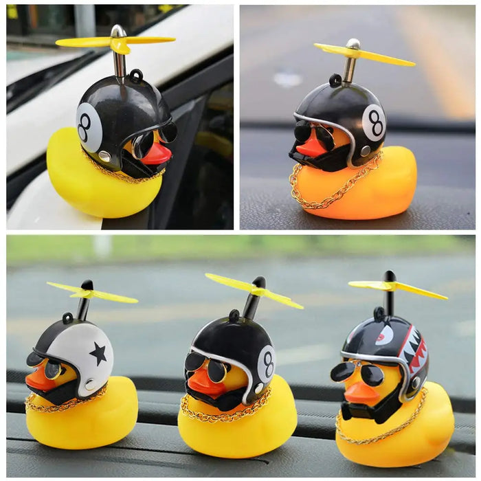 Car Rubber Duck Toy With Helmet for Dashboard Decorations