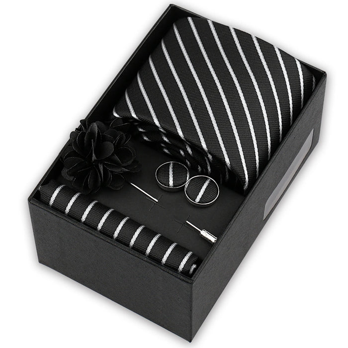 Men's tie gift set, style BBJ-10: tie, pocket square, cufflinks and pins in a gift box