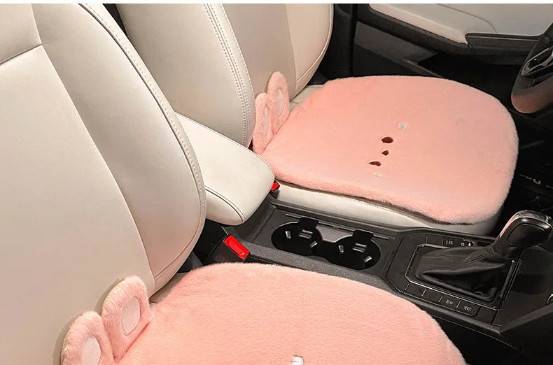 Plush Cute Cartoon Car Seat Cushion Pad Full Set Breathable Four Seasons Car Seat Cover Anti Slip Interior Accessories Universal