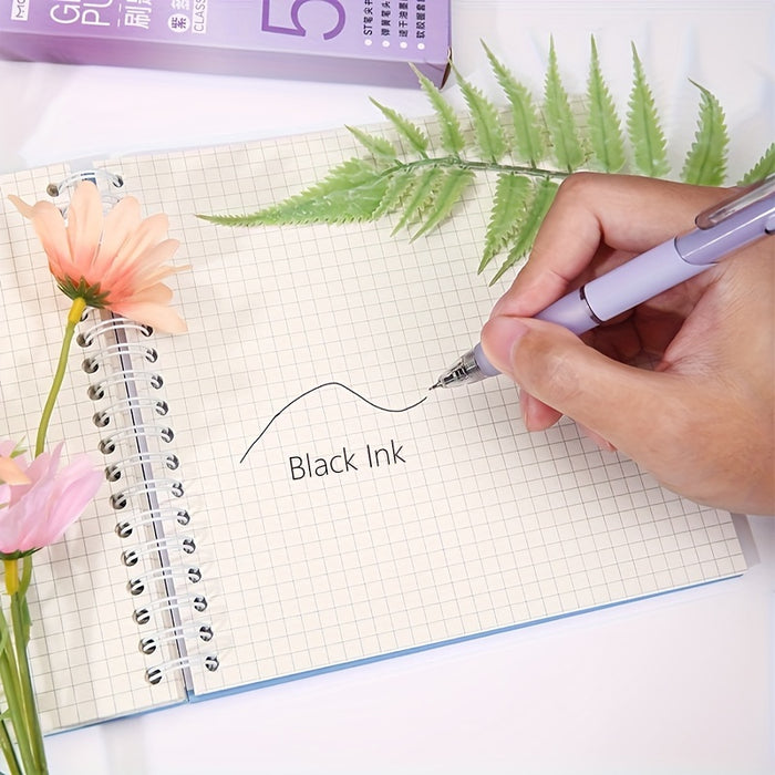 5pcs/box 5-Pack Purple Translucent Gel Pens with Retractable Black Ink, Hand Guard Design