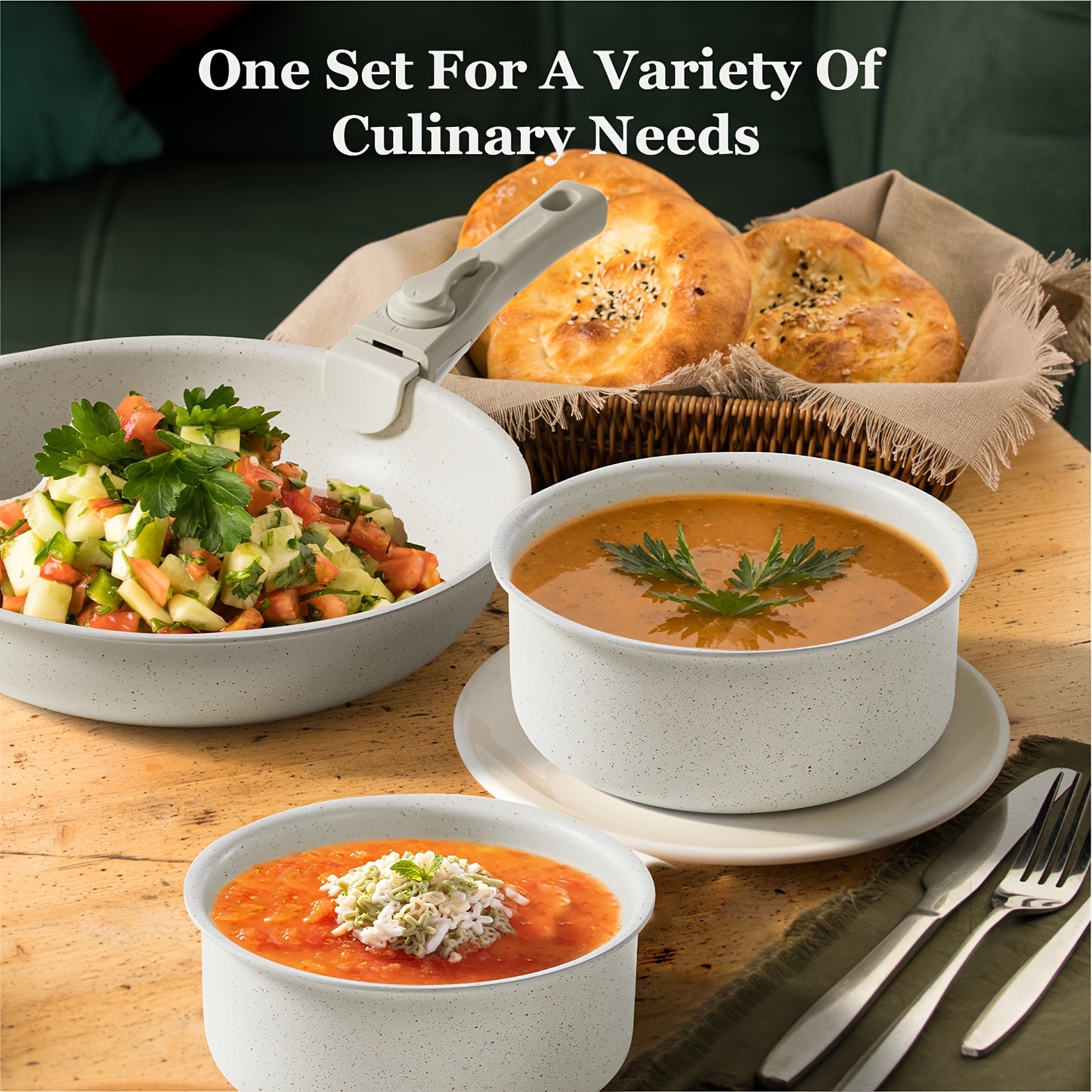 12 Pcs Nonstick Pots and Pans Set with Detachable Handle