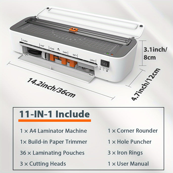 11-in-1 Laminator With 36 Laminating Sheets, Desktop Thermal Laminator With 2 Temperature Mode, Built-in Paper Trimmer, And 3 Cutter Heads-Ideal For Office School Business, 9inch/A4 Letter Size
