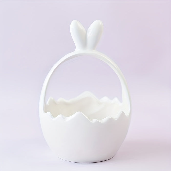 Cute Pastel Pink Ceramic Bunny Basket for Easter, Perfect for Holding Flowers Or Fruits As a Decorative Piece.