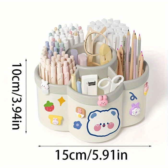 1pc/2pcs 360 Degree Cute Rotating Pen Holder, Extra Large Capacity Multi-functional Desktop Stationery Storage Box, Polished PVC Material, Flush Mount, Lightweight, 360 Rotation