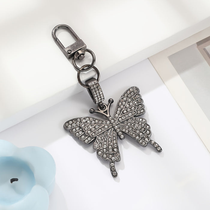 1pc Valentine's Day Rhinestone Butterfly Keychain, Alloy Punk Festival Theme Ladies Novelty Keyring with Lobster Clasp, Decorative Bag Charm Accessory
