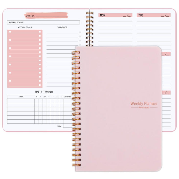 1pc TREES A5 Spiral Undated Planner, 52 Sheets, Daily Weekly Agenda Notebook, PVC Cover, Office School Stationery, Goal Setting & Planning, 8.3x5.5 Inches