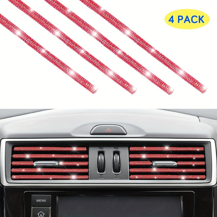 4pcs Rhinestone Car Air Vent Trim, 4 Pcs Bendable Air Conditioner Decoration for Women, Universal Interior Accessories