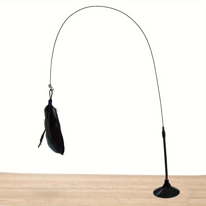 1pc Interactive Feather Cat Teaser Stick Toy with Bell and Suction Cup for Cat Play and Exercise