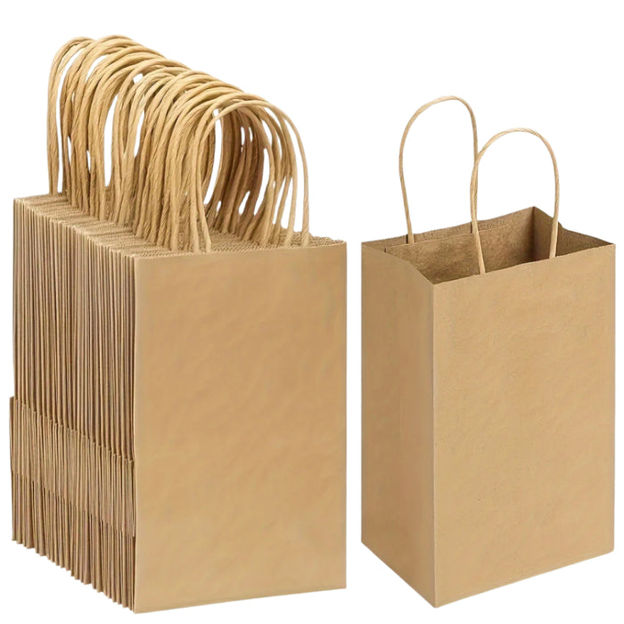 10pcs Brown Kraft Paper Gift Bags with Handles - Versatile & Reusable for Crafts, Groceries, Small Businesses, Birthdays, Weddings & Parties