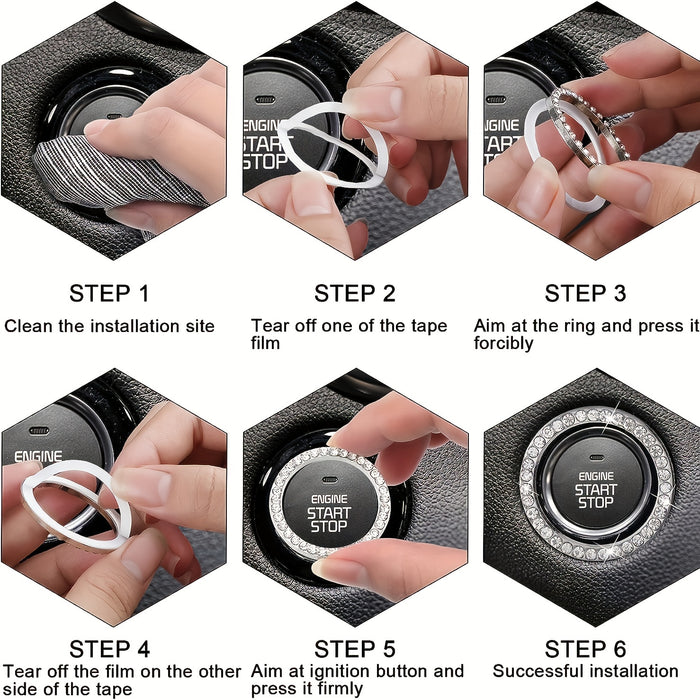 Car One-Button Start Rhinestone Ignition Ring Decoration, Thanksgiving Christmas New Year Gift