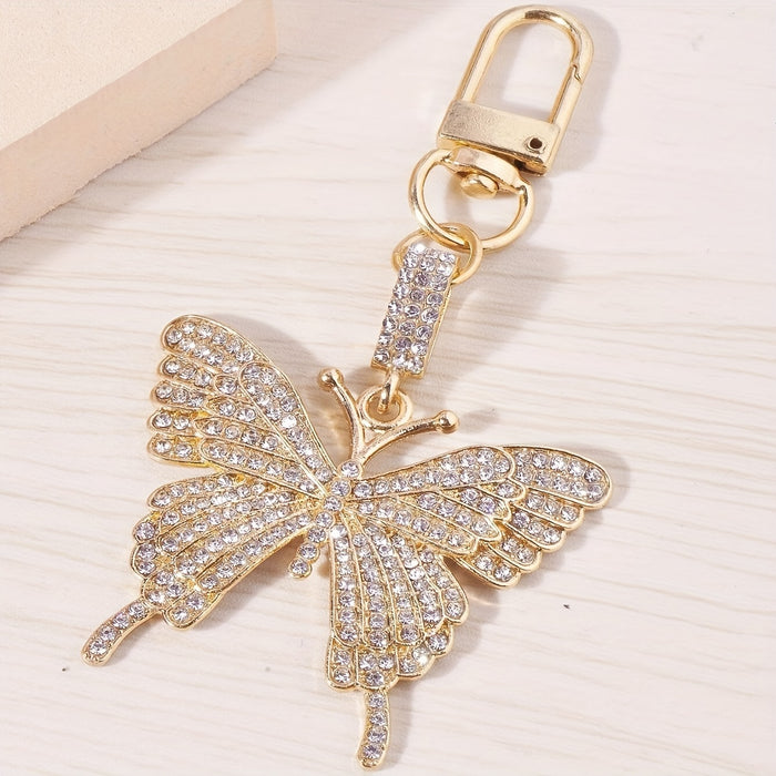 1pc Valentine's Day Rhinestone Butterfly Keychain, Alloy Punk Festival Theme Ladies Novelty Keyring with Lobster Clasp, Decorative Bag Charm Accessory