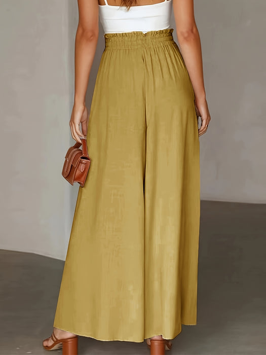 Women's Elastic Waist Wide Leg Tie-Front Pants, Casual Loose Linen Pants for Spring & Summer