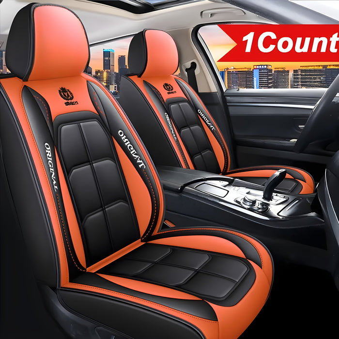 1pc ORIGINAL Blue & Black PU Leather Car Seat Cover - Durable, Breathable, Easy Installation, All-Season Protection - Premium Interior Upgrade for Front Seats