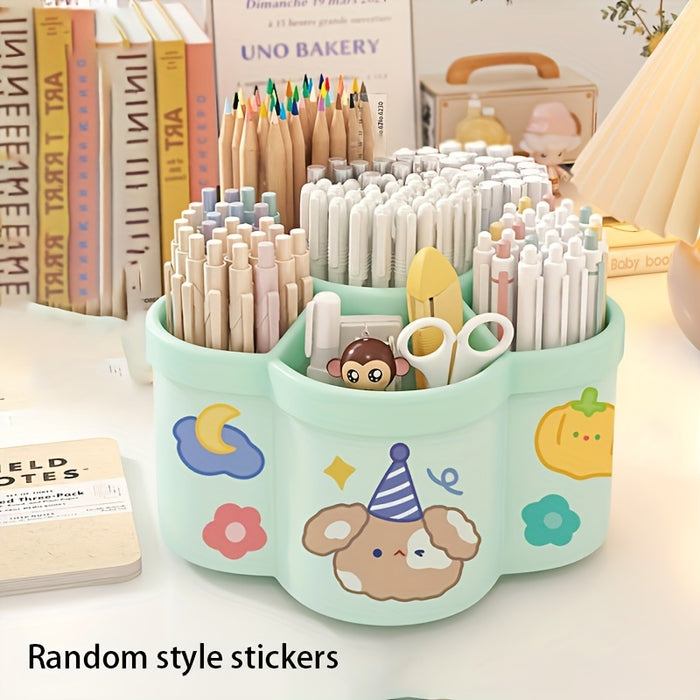 1pc/2pcs 360 Degree Cute Rotating Pen Holder, Extra Large Capacity Multi-functional Desktop Stationery Storage Box, Polished PVC Material, Flush Mount, Lightweight, 360 Rotation